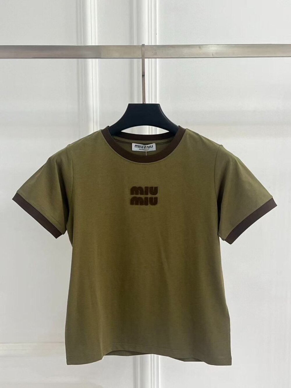 Miu Miu olive green cropped top, size M.